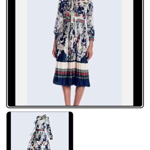 Dalia MacPhee Tie Neck Pleated Skirt Dress